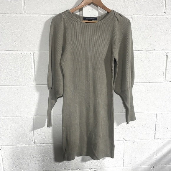 French Connection Beige Sweater Dress With Puff Long Sleeves Sz Medium - Picture 1 of 4